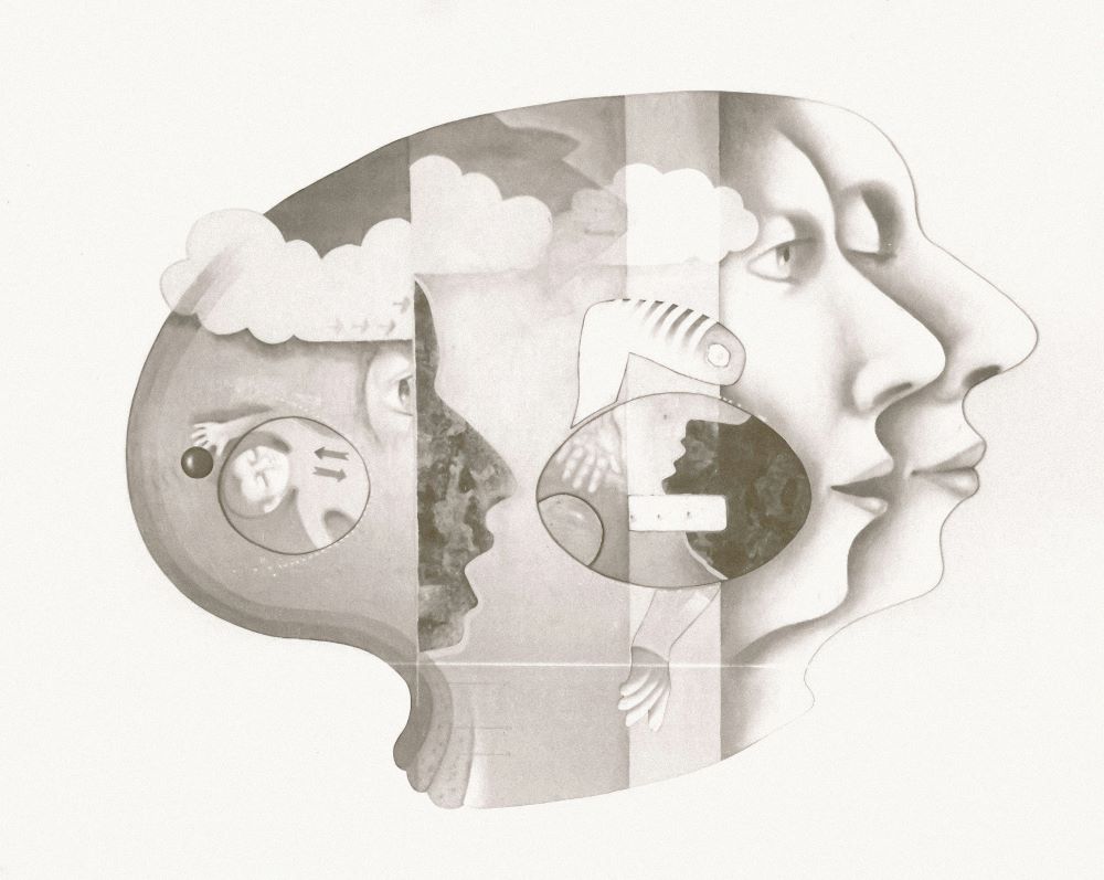 Side profile of head drawn in pencil